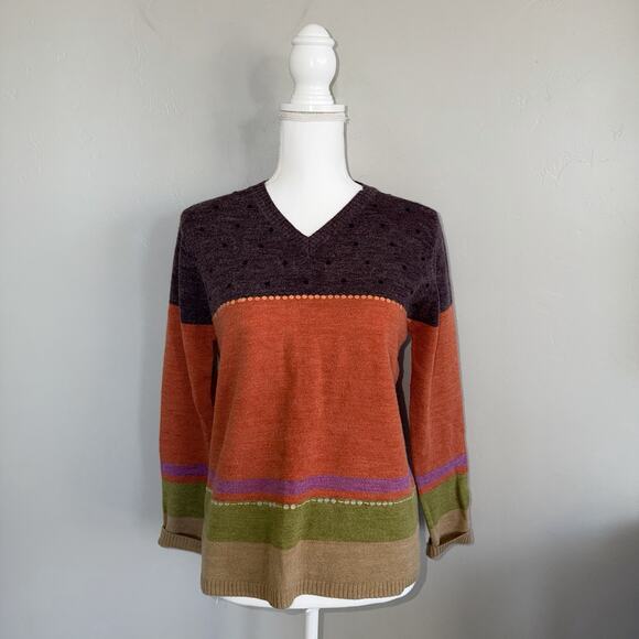 VTG Caribbean Pacific Womans V-neck Sweater Sz S Wool Blend Sequins Autumn Color - Picture 7 of 8
